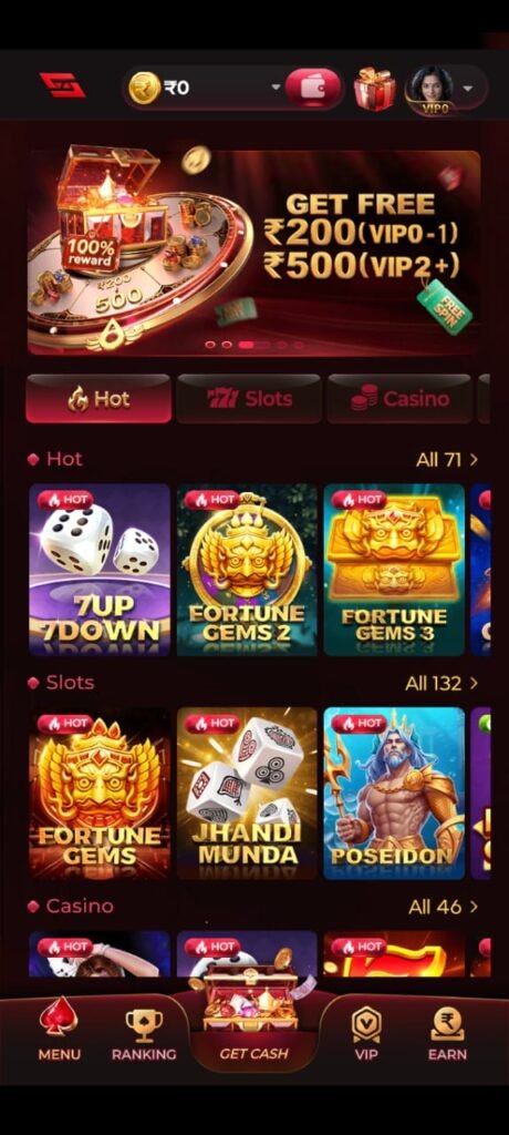 IS7 game dashboard with multiple game options slots betting and earning rewards interface
